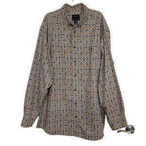 Woolrich Stone Fish Shirt Mens Size XL Tall Tan Cotton Trout Fishing Button Down